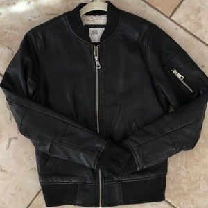RSQ Black Faux Leather Bomber Jacket